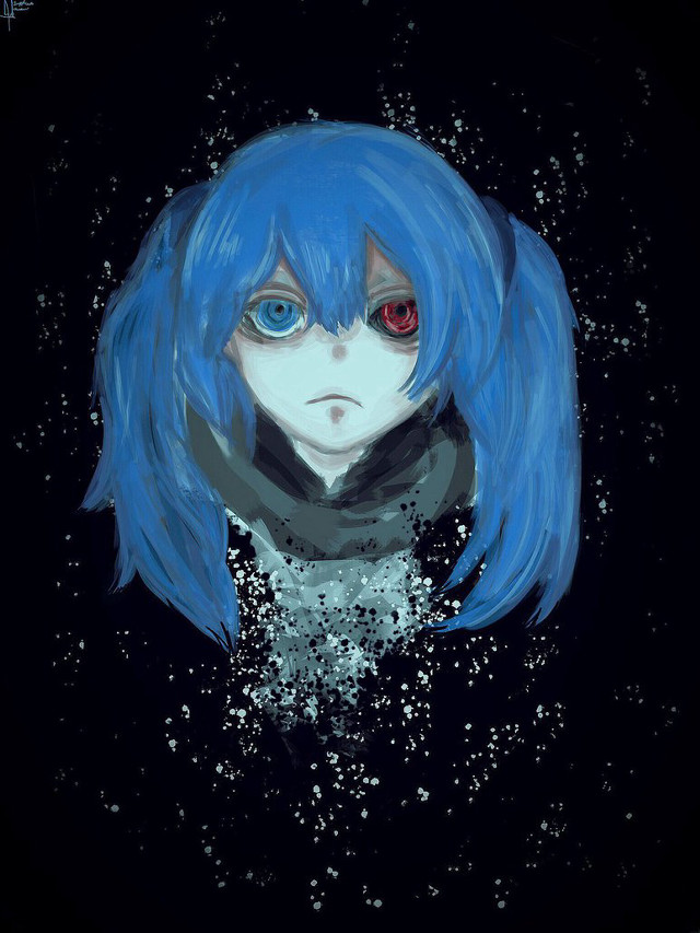 Girl blue hair red eyes #2 free wallpaper for mobile - medium preview image