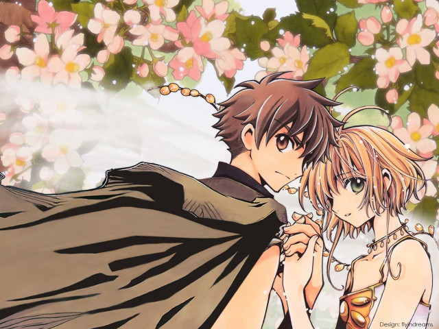Anime couple tree flowers man free wallpaper for desktop - medium preview image