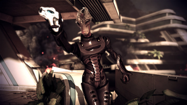 Futuristic woman holding gun city free wallpaper for desktop - medium preview image