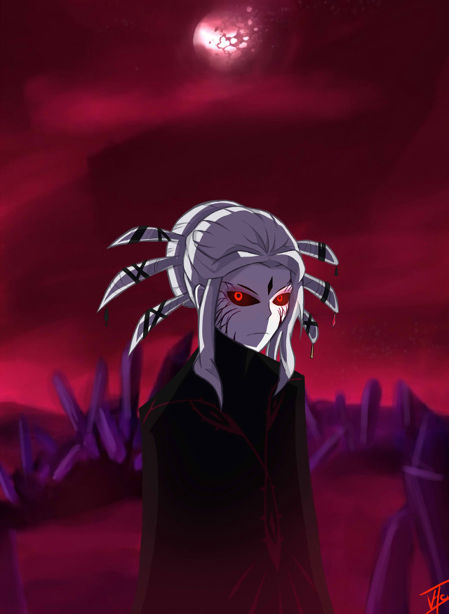 Cartoon creepy red eyes character free wallpaper for mobile - medium preview image