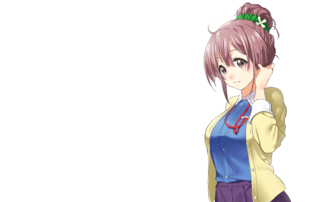 Girl ponytail blue shirt hand free wallpaper for desktop - medium preview image