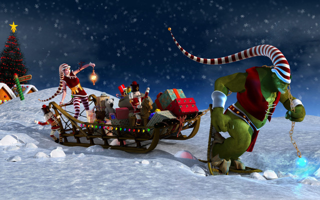 Elves sleigh presents snow christmas #2 free wallpaper for desktop - medium preview image