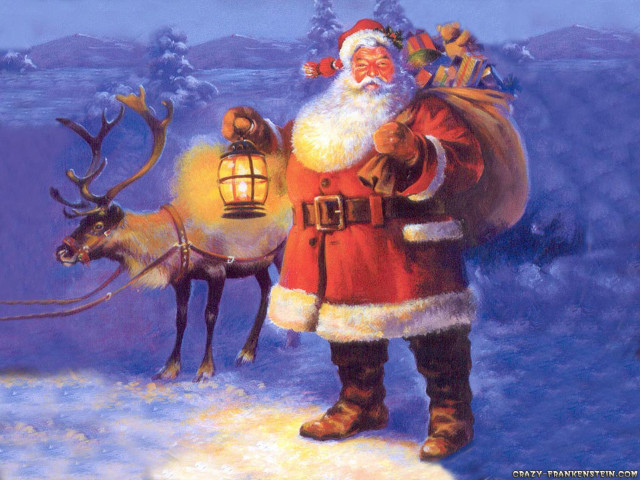 Santa claus reindeer snow lantern free wallpaper for desktop - medium preview image