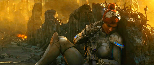 Woman sitting rock futuristic fire free wallpaper for desktop - medium preview image