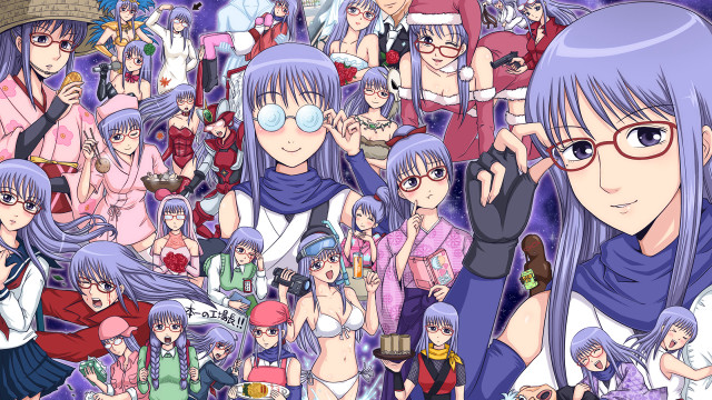 Anime girls purple hair glasses free wallpaper for desktop - medium preview image