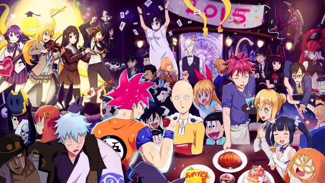 Anime characters party cake balloons free wallpaper for desktop - medium preview image