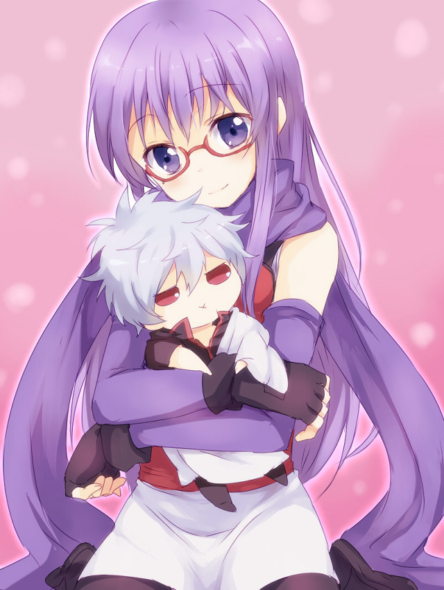 Anime couple hugging purple hair free wallpaper for mobile - medium preview image