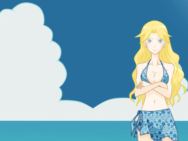 Cartoon girl bikini beach arms free wallpaper for desktop - medium preview image