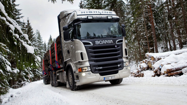 Snowy road truck forest winter free wallpaper for desktop - medium preview image