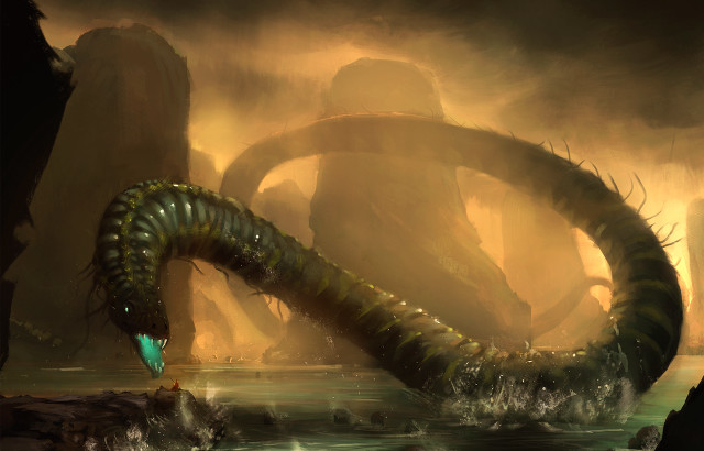 Giant green worm river forest free wallpaper for desktop - medium preview image