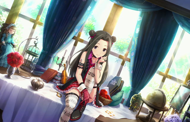 Girl sitting table surrounded stuff free wallpaper for desktop - medium preview image