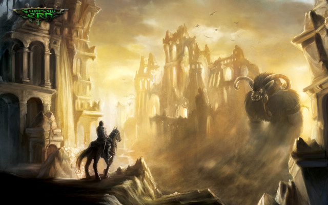 Man horse city ruins castle free wallpaper for desktop - medium preview image