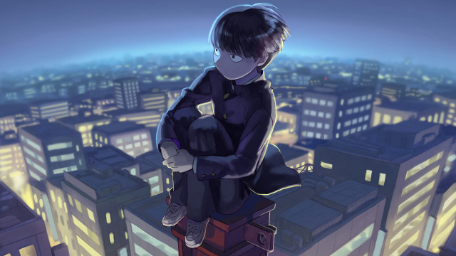 Boy sitting ledge city night free wallpaper for desktop - medium preview image