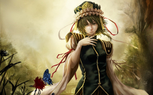 Woman hat butterfly forest trees free wallpaper for desktop - medium preview image