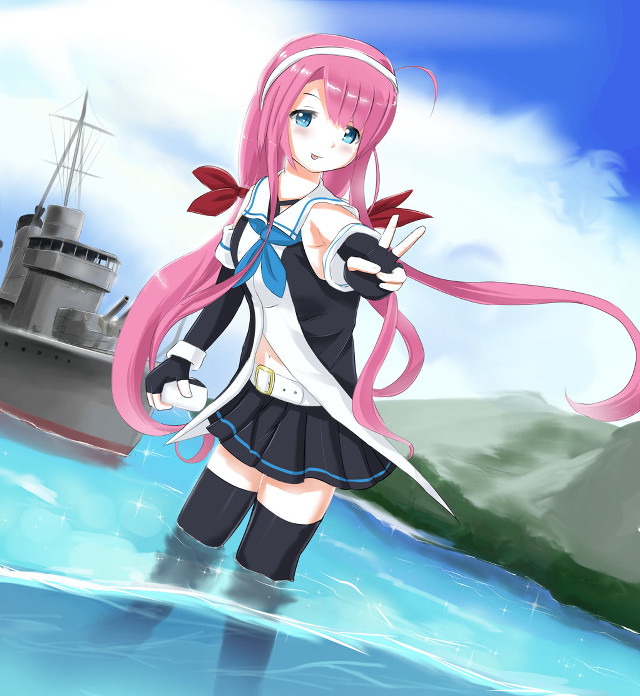 Pink hair sailor girl water free wallpaper for tablet - medium preview image