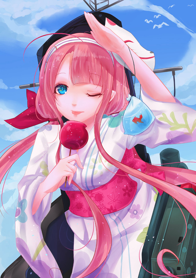 Pink hair girl lollipop sky free wallpaper for mobile - medium preview image