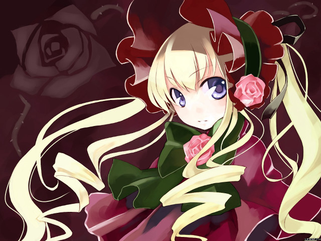 Anime girl blonde hair rose free wallpaper for desktop - medium preview image