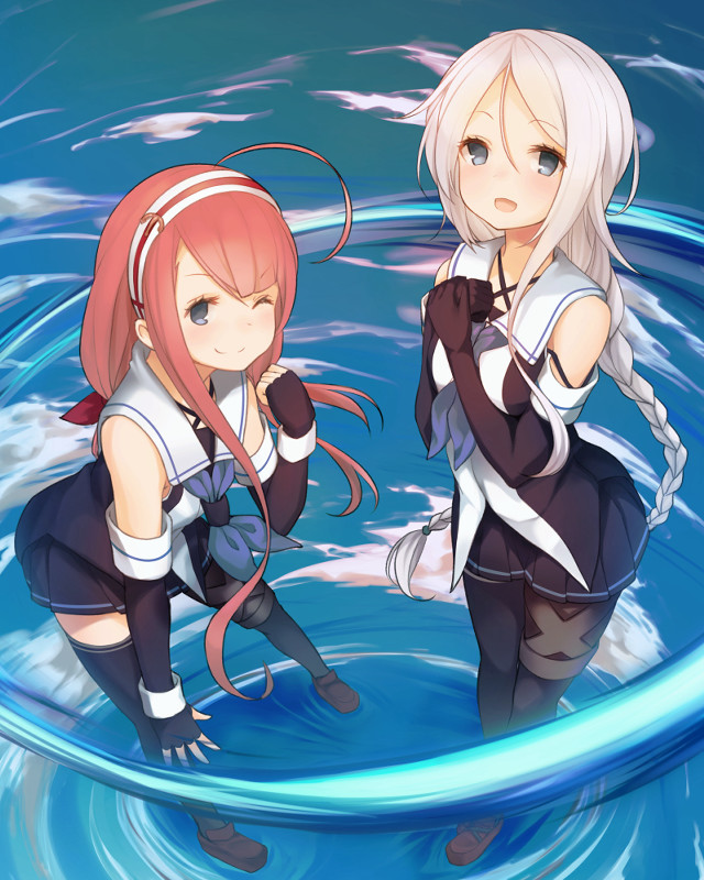 Anime girls pool black serafuku free wallpaper for mobile - medium preview image