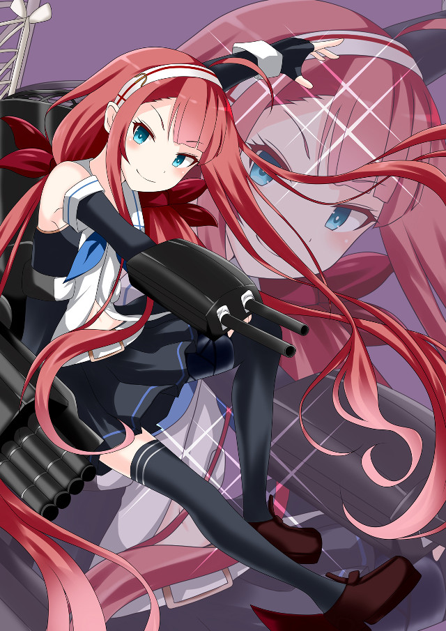 Anime girl red hair gun free wallpaper for mobile - medium preview image