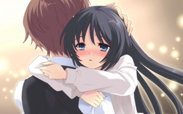 Anime couple hugging blue eyes free wallpaper for desktop - medium preview image