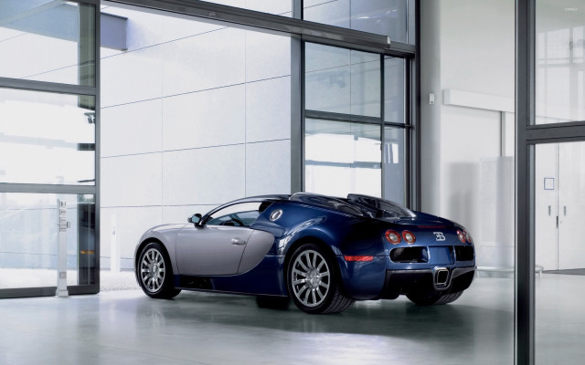 Blue sports car glass doors free wallpaper for desktop - medium preview image