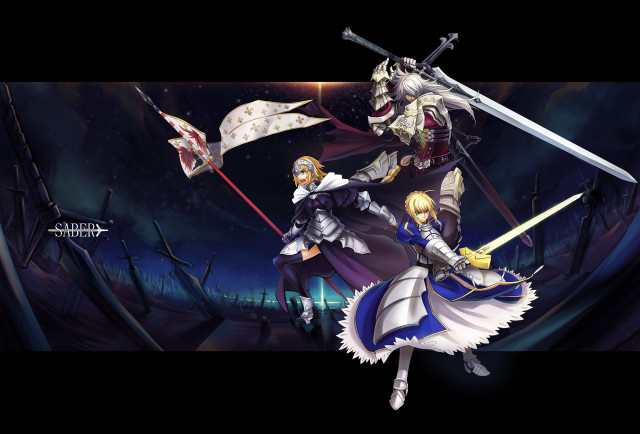 Anime characters swords dark forest free wallpaper for desktop - medium preview image