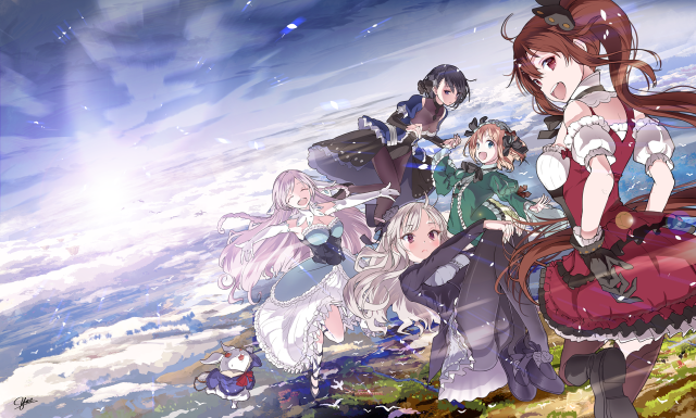 Anime girls hill water sky free wallpaper for desktop - medium preview image