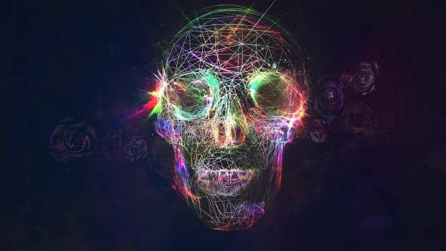 Colorful skull black background lines free wallpaper for desktop - medium preview image