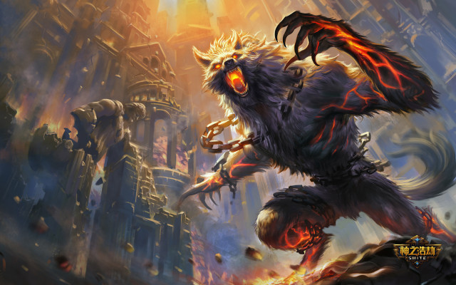 Demonic creature glowing eye cityscape free wallpaper for desktop - medium preview image