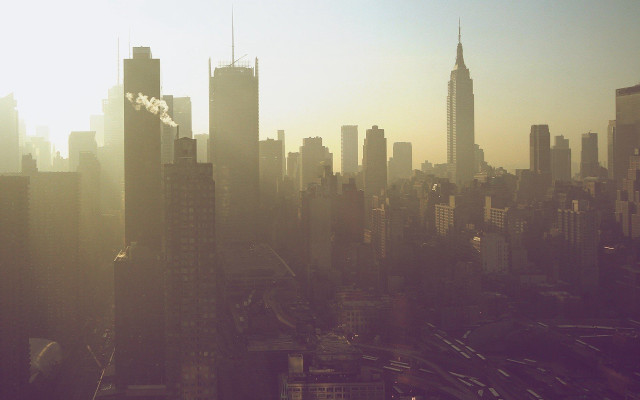 City skyline tall buildings plane free wallpaper for desktop - medium preview image