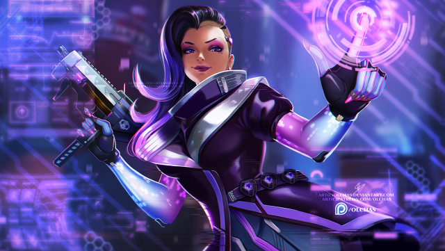 Futuristic woman suit gun background free wallpaper for desktop - medium preview image