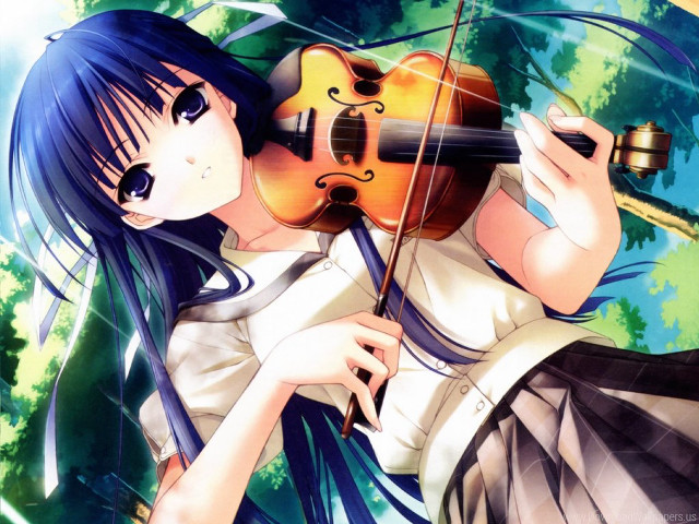 Girl long hair holding violin free wallpaper for desktop - medium preview image