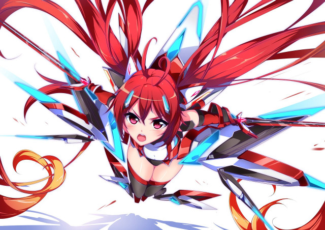 Red haired genderbent fighter mecha free wallpaper for desktop - medium preview image