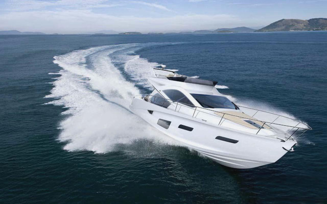 White boat traveling water mountain free wallpaper for desktop - medium preview image