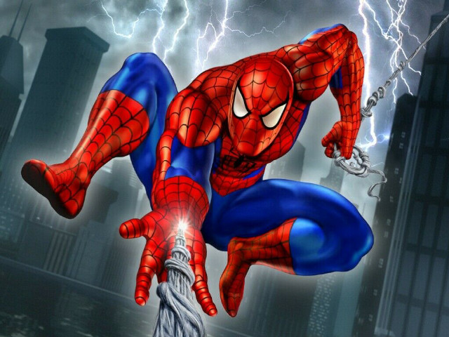 Spiderman city lightning storm monster free wallpaper for desktop - medium preview image