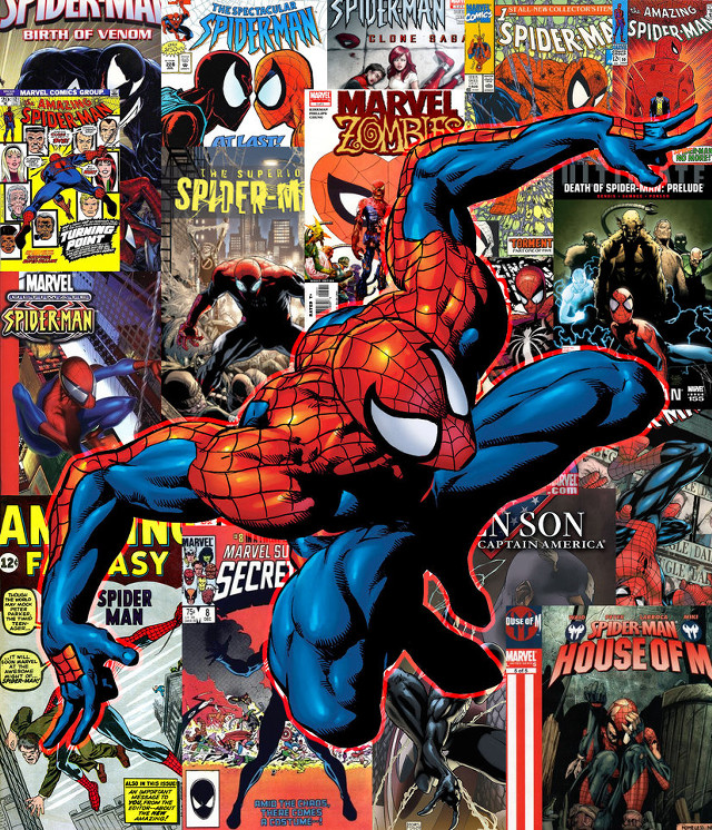 Spider man collage comic covers free wallpaper for tablet - medium preview image