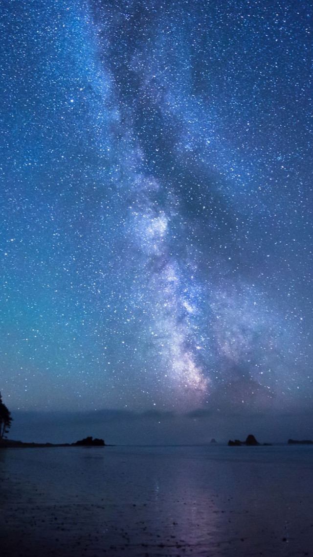 Night sky stars water island free wallpaper for mobile - medium preview image