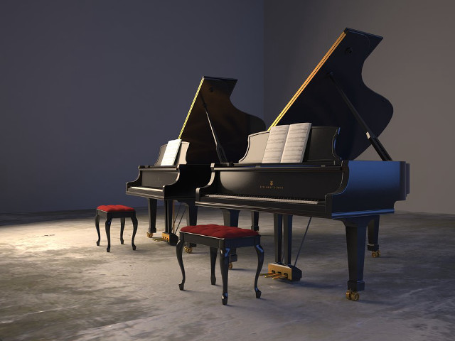 Piano two stools dark wall free wallpaper for desktop - medium preview image