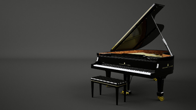 Black piano bench gray background free wallpaper for desktop - medium preview image