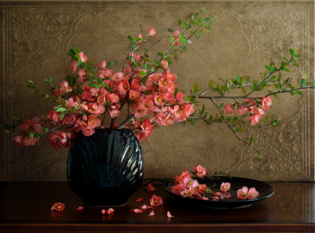 Vase pink flowers table plate free wallpaper for desktop - medium preview image