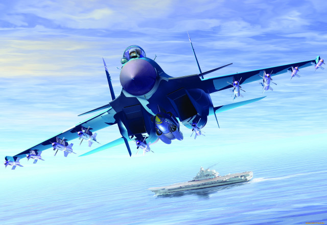 Blue fighter jet ocean boat free wallpaper for desktop - medium preview image