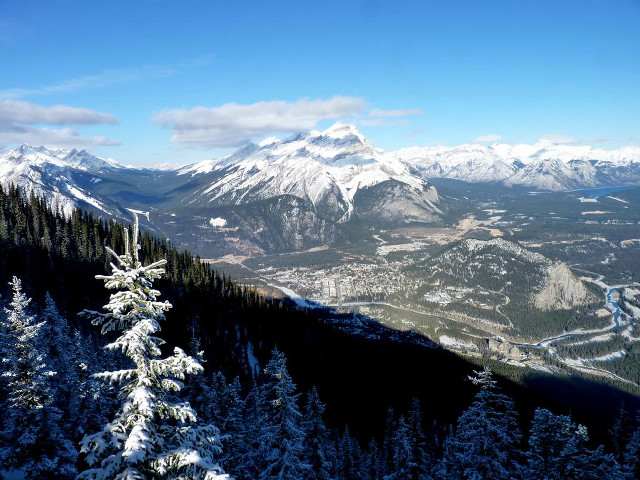 Mountain range snow trees background free wallpaper for desktop - medium preview image