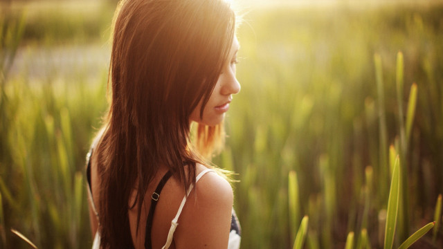 Woman field grass sunshine hair free wallpaper for desktop - medium preview image