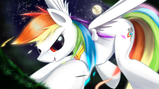 Rainbow pony flying moon stars free wallpaper for desktop - medium preview image