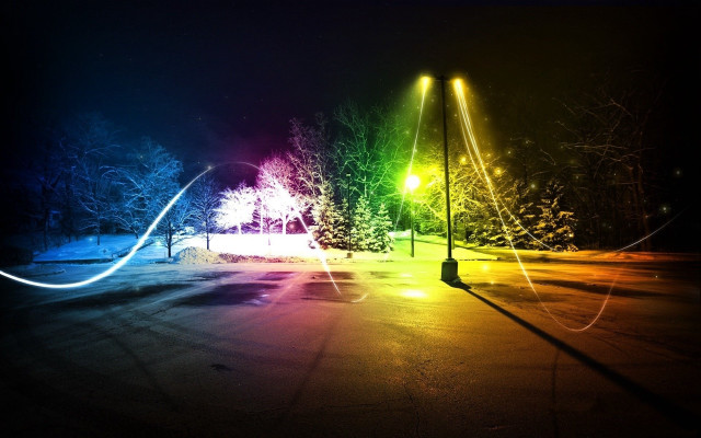Street light long exposure trees free wallpaper for desktop - medium preview image