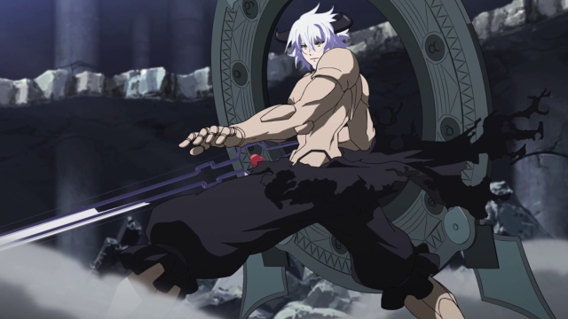 Man white hair sword holding free wallpaper for desktop - medium preview image