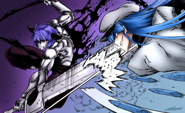 Cartoon woman man blue hair free wallpaper for desktop - medium preview image