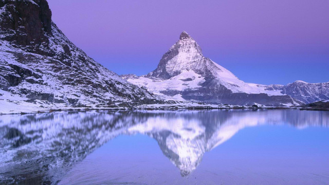 Mountain reflection lake snow purple free wallpaper for desktop - medium preview image