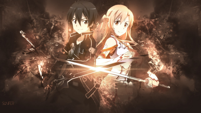Anime characters swords smoke dark free wallpaper for desktop - medium preview image