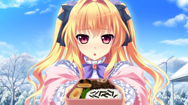 Blonde girl food tray snowy free wallpaper for desktop - medium preview image